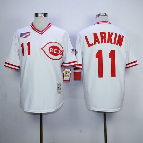 Mitchell And Ness 1990 Cincinnati Reds -11 Barry Larkin White Throwback Stitched MLB Jersey