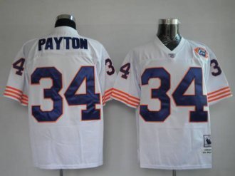 Mitchell and Ness Bears -34 Walter Payton White With Big Number Bear Patch Stitched Throwback NFL Je