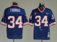 Mitchell and Ness Bills -34 Thurman Thomas Blue 35th Anniversary Patch Stitched Throwback NFL Jersey