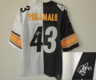 Nike Pittsburgh Steelers #43 Troy Polamalu Navy Blue Red Men's Stitched NFL Autographed Elite Split