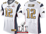 NEW ENGLAND PATRIOTS -12 TOM BRADY WHITE SUPER BOWL LI CHAMPIONS GOLD ELITE JERSEY