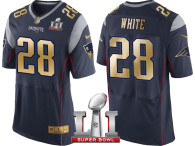 NEW ENGLAND PATRIOTS -28 JAMES WHITE NAVY SUPER BOWL LI CHAMPIONS GOLD ELITE JERSEY