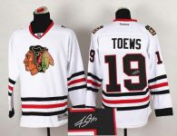 Chicago Blackhawks -19 Jonathan Toews White Autographed Stitched NHL Jersey