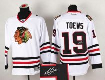 Chicago Blackhawks -19 Jonathan Toews White Autographed Stitched NHL Jersey