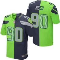 Nike Seahawks -90 Jarran Reed Steel Blue Green Stitched NFL Elite Split Jersey