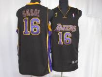 Los Angeles Lakers -16 Pau Gasol Stitched Black Purple Number Champion Patch NBA Jersey