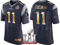 NEW ENGLAND PATRIOTS -11 JULIAN EDELMAN NAVY SUPER BOWL LI CHAMPIONS GOLD ELITE JERSEY