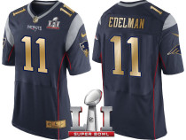 NEW ENGLAND PATRIOTS -11 JULIAN EDELMAN NAVY SUPER BOWL LI CHAMPIONS GOLD ELITE JERSEY