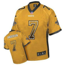Nike Saints -7 Morten Andersen Gold Stitched NFL Elite Drift Fashion Jersey