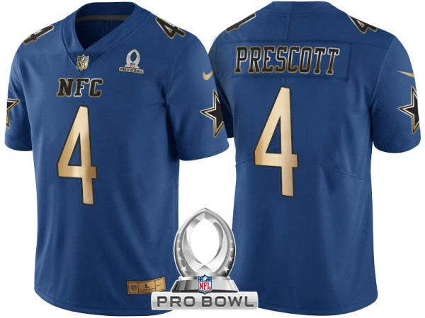 DALLAS COWBOYS -4 DAK PRESCOTT NFC 2017 PRO BOWL BLUE GOLD LIMITED JERSEY