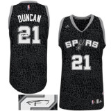 Autographed NBA San Antonio Spurs -21 Tim Duncan Black Crazy Light Stitched Jersey