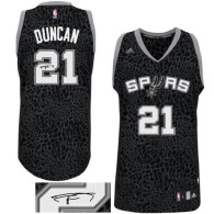 Autographed NBA San Antonio Spurs -21 Tim Duncan Black Crazy Light Stitched Jersey