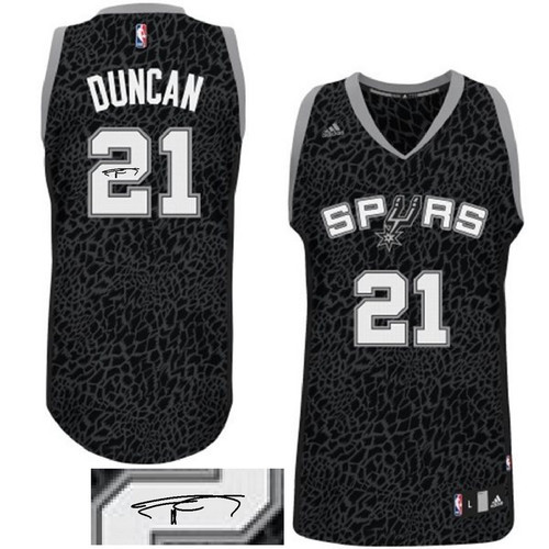 Autographed NBA San Antonio Spurs -21 Tim Duncan Black Crazy Light Stitched Jersey