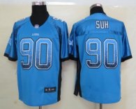 2013 New Nike Detroit Lions 90 Suh Drift Fashion Blue Elite Jerseys