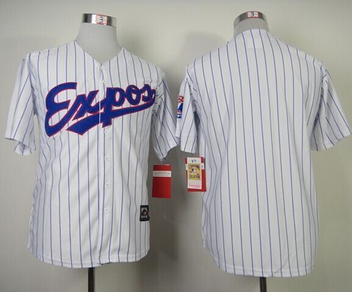 Mitchell And Ness Expos Blank White Blue Strip Throwback Stitched MLB Jersey