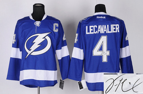 Autographed Tampa Bay Lightning -4 Vincent Lecavalier Blue New Home Stitched NHL Jersey