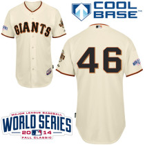 San Francisco Giants #46 Santiago Casilla Cream Home Cool Base W 2014 World Series Patch Stitched ML