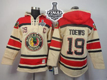 Chicago Blackhawks -19 Jonathan Toews Cream Sawyer Hooded Sweatshirt 2015 Stanley Cup Stitched NHL J