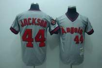 Mitchell and Ness Los Angeles Angels of Anaheim -44 Reggie Jackson Stitched Grey MLB Jersey Mitchell and Ness Los Angeles Angels of Anaheim -44 Reggie Jackson Stitched Grey MLB Jersey