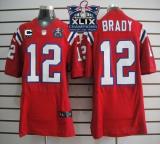 Nike New England Patriots -12 Tom Brady Red Alternate With C Patch Super Bowl XLIX Champions Patch M
