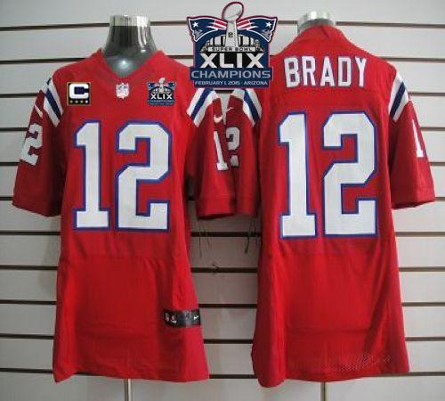 Nike New England Patriots -12 Tom Brady Red Alternate With C Patch Super Bowl XLIX Champions Patch M