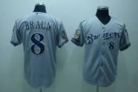 Milwaukee Brewers -8 Ryan Braun Stitched Grey MLB Jersey
