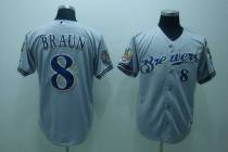 Milwaukee Brewers -8 Ryan Braun Stitched Grey MLB Jersey