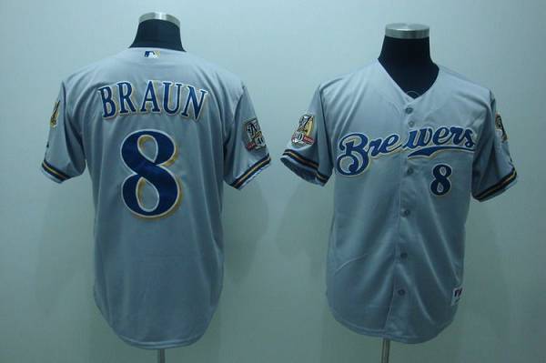 Milwaukee Brewers -8 Ryan Braun Stitched Grey MLB Jersey