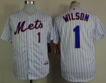 New York Mets -1 Mookie Wilson White Blue Strip Home Cool Base Stitched MLB Jersey