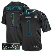 Nike Panthers -1 Cam Newton Lights Out Black With 20TH Season Patch Men's Stitched NFL Elite Autogra Nike Panthers -1 Cam Newton Lights Out Black With 20TH Season Patch Men's Stitched NFL Elite Autogra