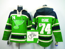 Autographed St Louis Blues -74 T J Oshie Green Sawyer Hooded Sweatshirt Stitched NHL Jersey Autographed St Louis Blues -74 T J Oshie Green Sawyer Hooded Sweatshirt Stitched NHL Jersey