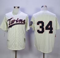 Mitchell And Ness Minnesota Twins -34 Kirby Puckett Cream Strip Throwback Stitched MLB Jersey