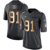 Nike Eagles -91 Fletcher Cox Black Stitched NFL Limited Gold Salute To Service Jersey