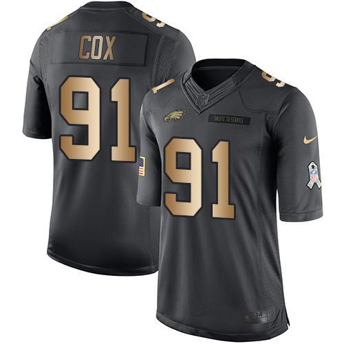 Nike Eagles -91 Fletcher Cox Black Stitched NFL Limited Gold Salute To Service Jersey