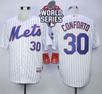 New York Mets -30 Michael Conforto White Blue Strip Cool Base W 2015 World Series Patch Stitched MLB