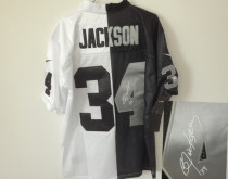 Nike Oakland Raiders #34 Bo Jackson White Black Men's Stitched NFL Autographed Elite Split Jersey Nike Oakland Raiders #34 Bo Jackson White Black Men's Stitched NFL Autographed Elite Split Jersey