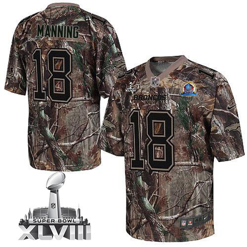 Nike Denver Broncos #18 Peyton Manning Camo With Hall of Fame 50th Patch Super Bowl XLVIII Men's Sti