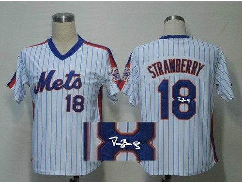 MLB New York Mets -18 Darryl Strawberry Stitched White Autographed Jersey