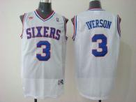 Philadelphia 76ers -3 Allen Iverson White Stitched Throwback NBA Jersey