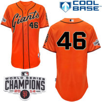 San Francisco Giants #46 Santiago Casilla Orange Alternate Cool Base W 2014 World Series Champions P