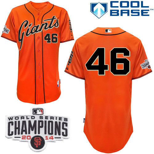 San Francisco Giants #46 Santiago Casilla Orange Alternate Cool Base W 2014 World Series Champions P