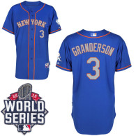 New York Mets -3 Curtis Granderson Blue Grey NO Alternate Road Cool Base W 2015 World Series Patch S