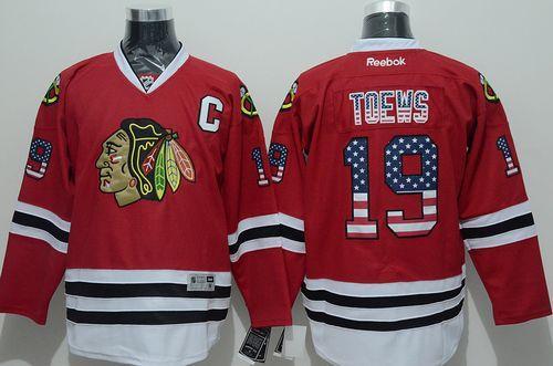 Chicago Blackhawks -19 Jonathan Toews Red USA Flag Fashion Stitched NHL Jersey