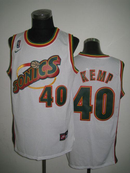 Oklahoma City Thunder -40 Shawn Kemp White SuperSonics Throwback Stitched NBA Jersey