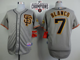San Francisco Giants #7 Gregor Blanco Grey Road 2 Cool Base W 2014 World Series Champions Patch Stit
