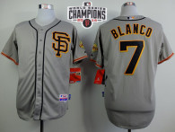 San Francisco Giants #7 Gregor Blanco Grey Road 2 Cool Base W 2014 World Series Champions Patch Stit