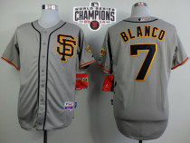 San Francisco Giants #7 Gregor Blanco Grey Road 2 Cool Base W 2014 World Series Champions Patch Stit