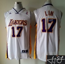 Autographed NBA Revolution 30 Los Angeles Lakers -17 Jeremy Lin White Stitched Jersey