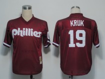 Mitchell and Ness 1991 Philadelphia Phillies #19 John Kruk Red Stitched MLB Jersey Mitchell and Ness 1991 Philadelphia Phillies #19 John Kruk Red Stitched MLB Jersey