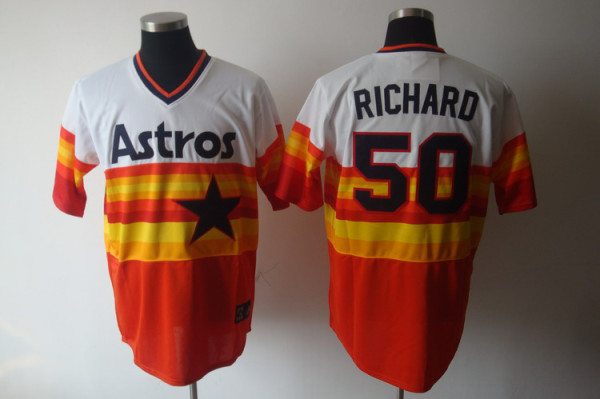 Mitchell and Ness Houston Astros #50 J R Richard White Orange Stitched Throwback MLB Jersey